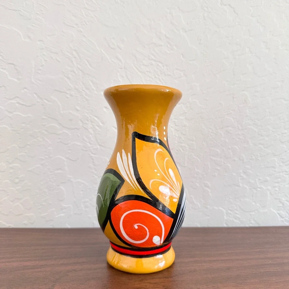 Vintage Handpainted Ceramic Talavera Vase Mexican Folk‎ Art Pottery Sunflower